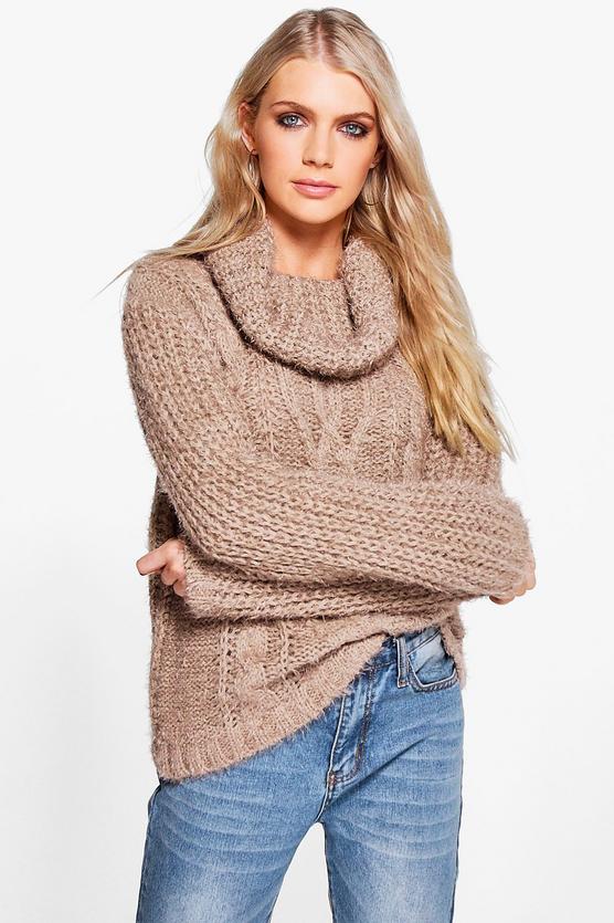 Faith Cowl Neck Fluffy Knit Jumper